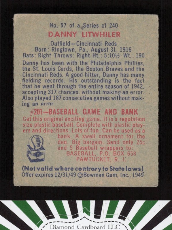 1949 Bowman #97 Danny Litwhiler VGEX b, back