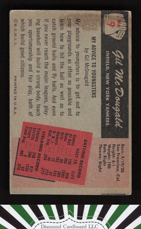 1955 Bowman #9 Gil McDougald VGEX+, back