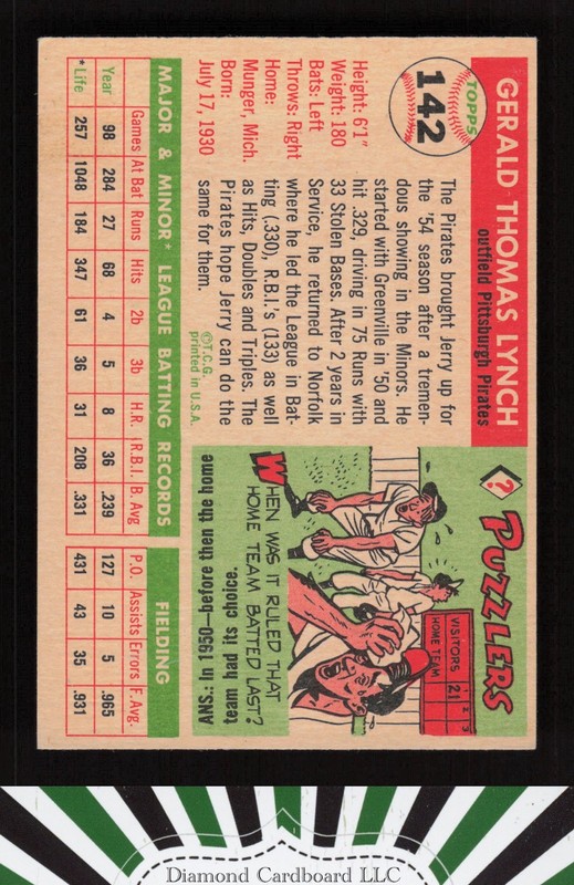 1955 Topps #142 Jerry Lynch VGEX j, back