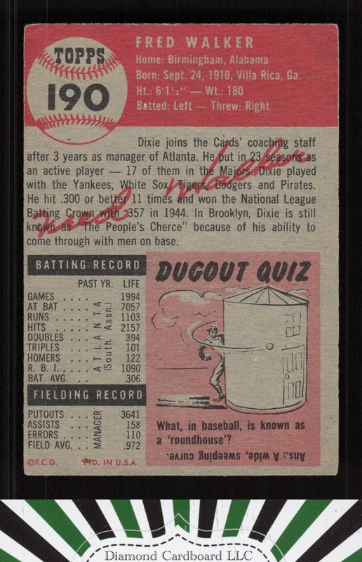 1953 Topps #190 Dixie Walker VGEX e, back