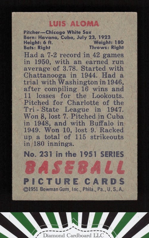1951 Bowman #231 Luis Aloma EX, back