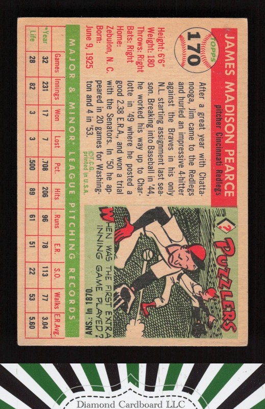 1955 Topps #170 Jim Pearce VGEX i, back