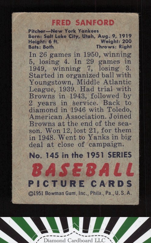 1951 Bowman #145 Fred Sanford GD, back
