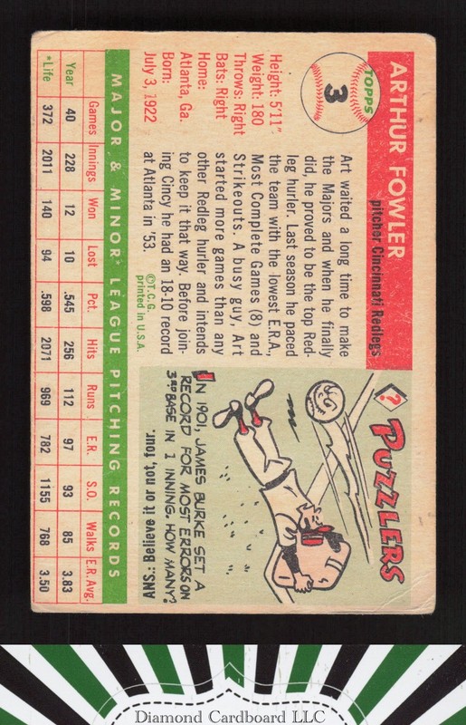 1955 Topps #3 Art Fowler GD s, back