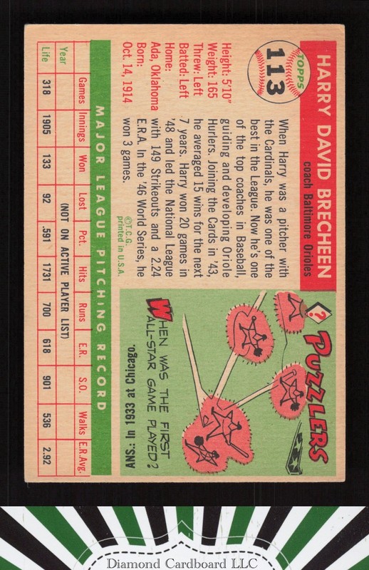 1955 Topps #113 Harry Brecheen VGEX+ f, back