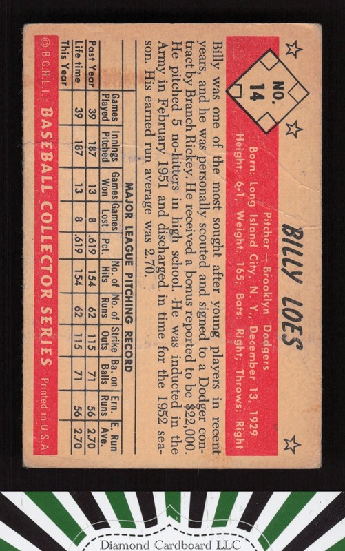 1953 Bowman Color #14 Billy Loes PR a, back