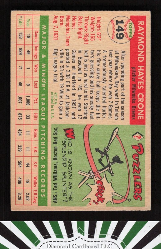 1955 Topps #149 Ray Crone VG+ b, back
