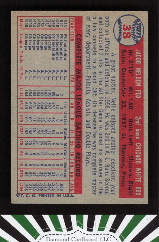 1957 Topps #38 Nellie Fox VGEX f, back