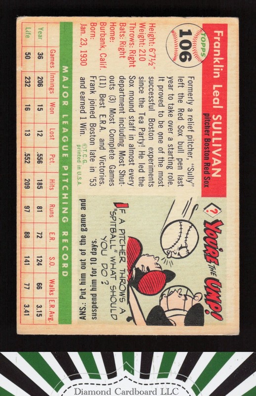 1955 Topps #106 Frank Sullivan VGEX f, back