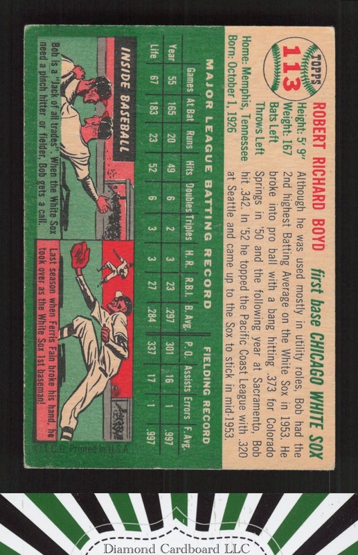 1954 Topps #113 Bob Boyd VG f, back