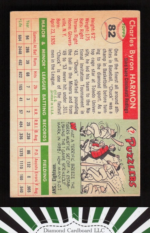 1955 Topps #82 Chuck Harmon VGEX k, back