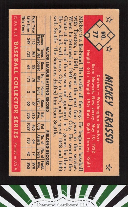 1953 Bowman Color #77 Mickey Grasso EX a, back