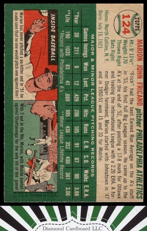 1954 Topps #124 Marion Fricano VG h, back