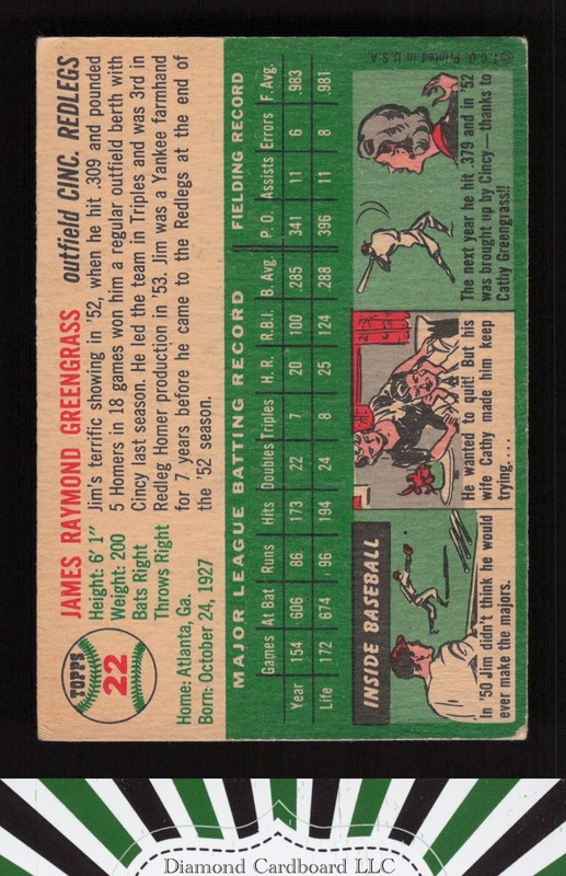 1954 Topps #22 Jim Greengrass VGEX c, back