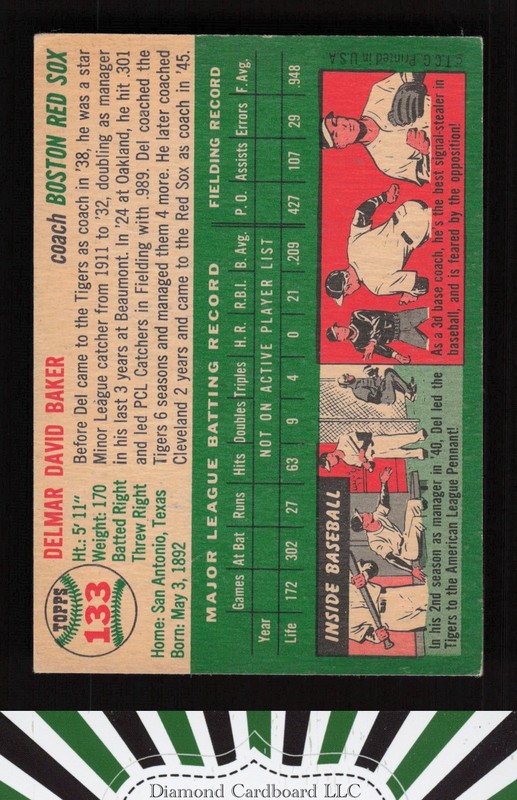 1954 Topps #133 Del Baker VGEX d, back