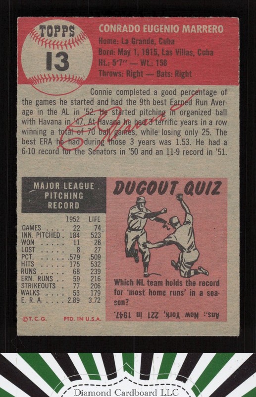 1953 Topps #13 Connie Marrero EXMT f, back
