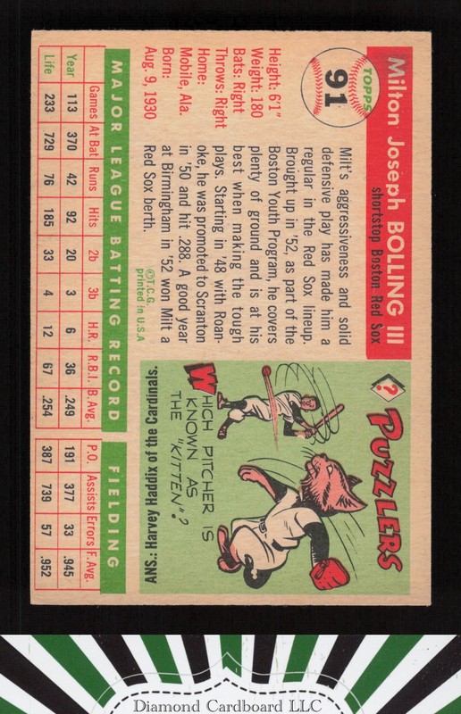 1955 Topps #91 Milt Bolling GD a, back