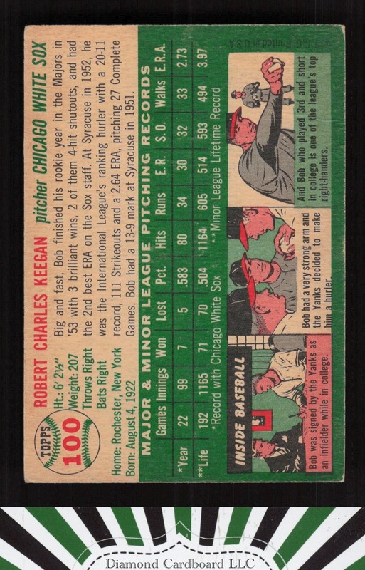 1954 Topps #100 Bob Keegan GD+ e, back