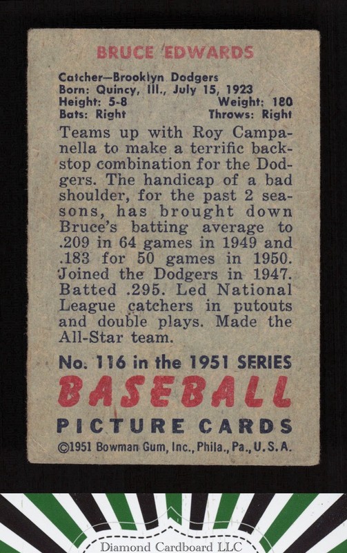 1951 Bowman #116 Bruce Edwards GD+, back