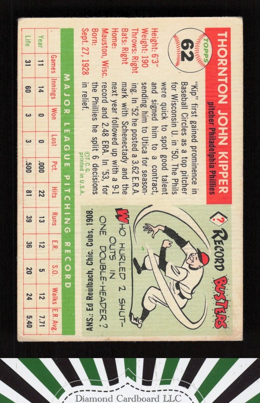1955 Topps #62 Thornton Kipper VG e, back