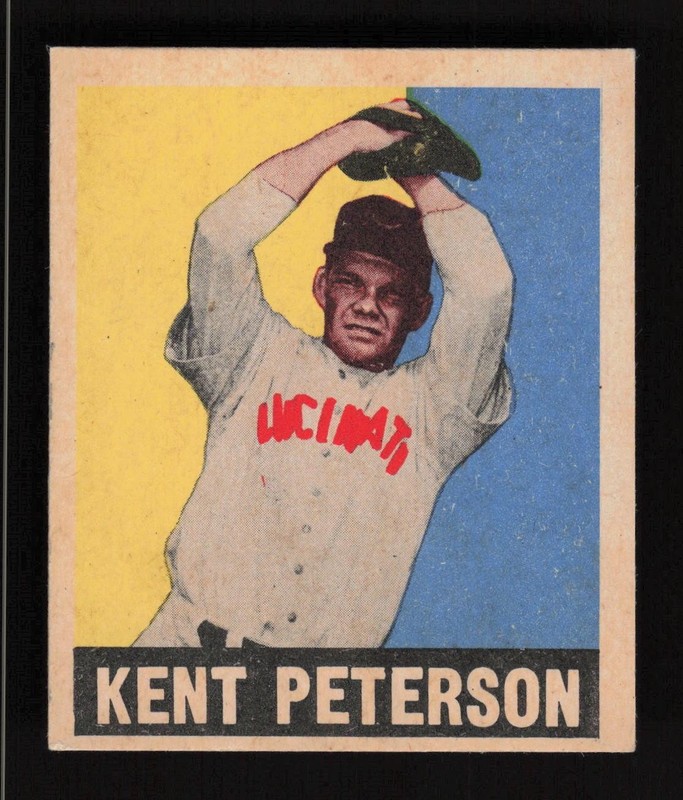 1948 Leaf #42 Kent Peterson Black Cap EX, front