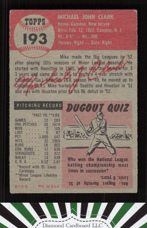 1953 Topps #193 Mike Clark VGEX [CENTERED] d, back