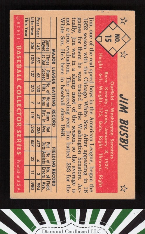 1953 Bowman Color #15 Jim Busby VGEX a, back