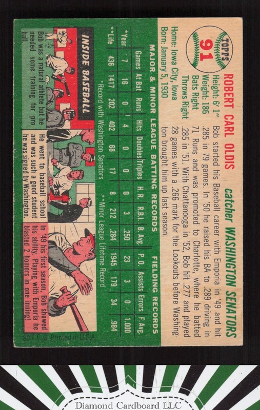 1954 Topps #91 Bob Oldis VG k, back