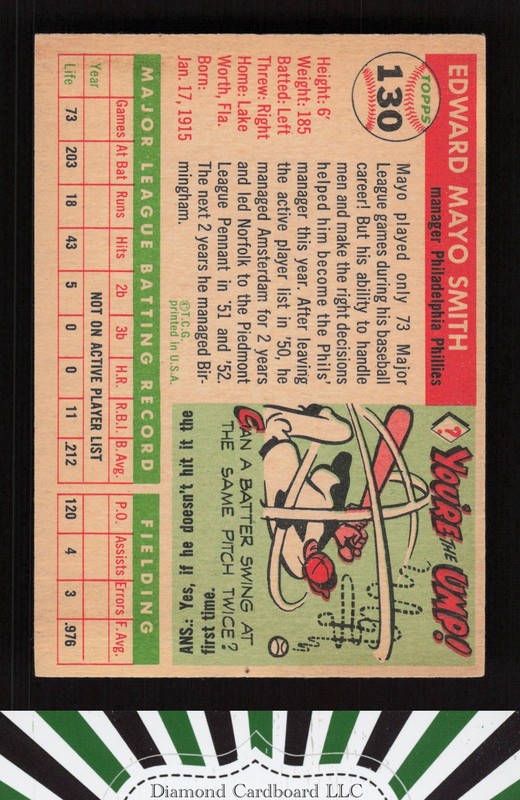 1955 Topps #130 Mayo Smith VG+ h, back
