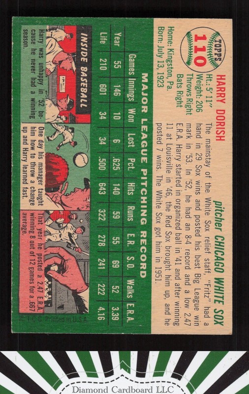 1954 Topps #110 Harry Dorish EX b, back