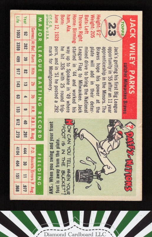 1955 Topps #23 Jack Parks GD p, back