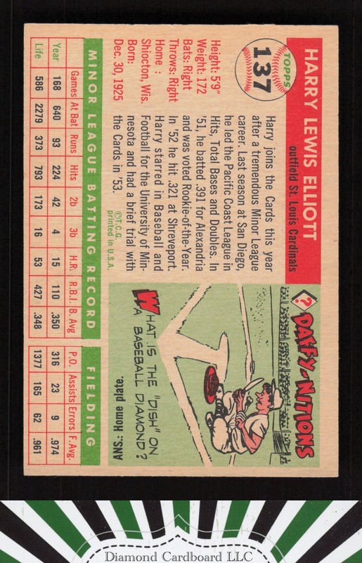 1955 Topps #137 Harry Elliott EX (MC) j, back