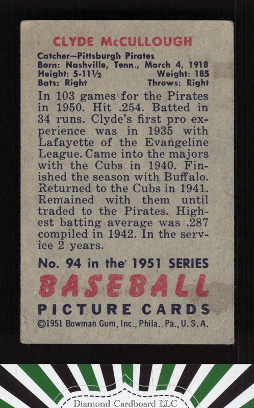 1951 Bowman #94 Clyde McCullough VG [CENTERED], back