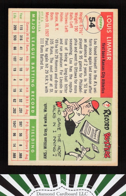 1955 Topps #54 Lou Limmer EX t, back