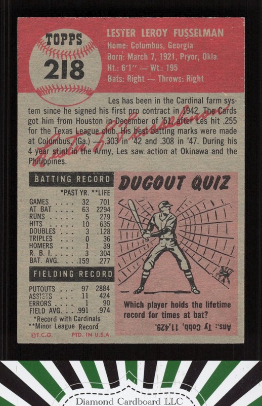 1953 Topps #218 Les Fusselman EXMT j, back