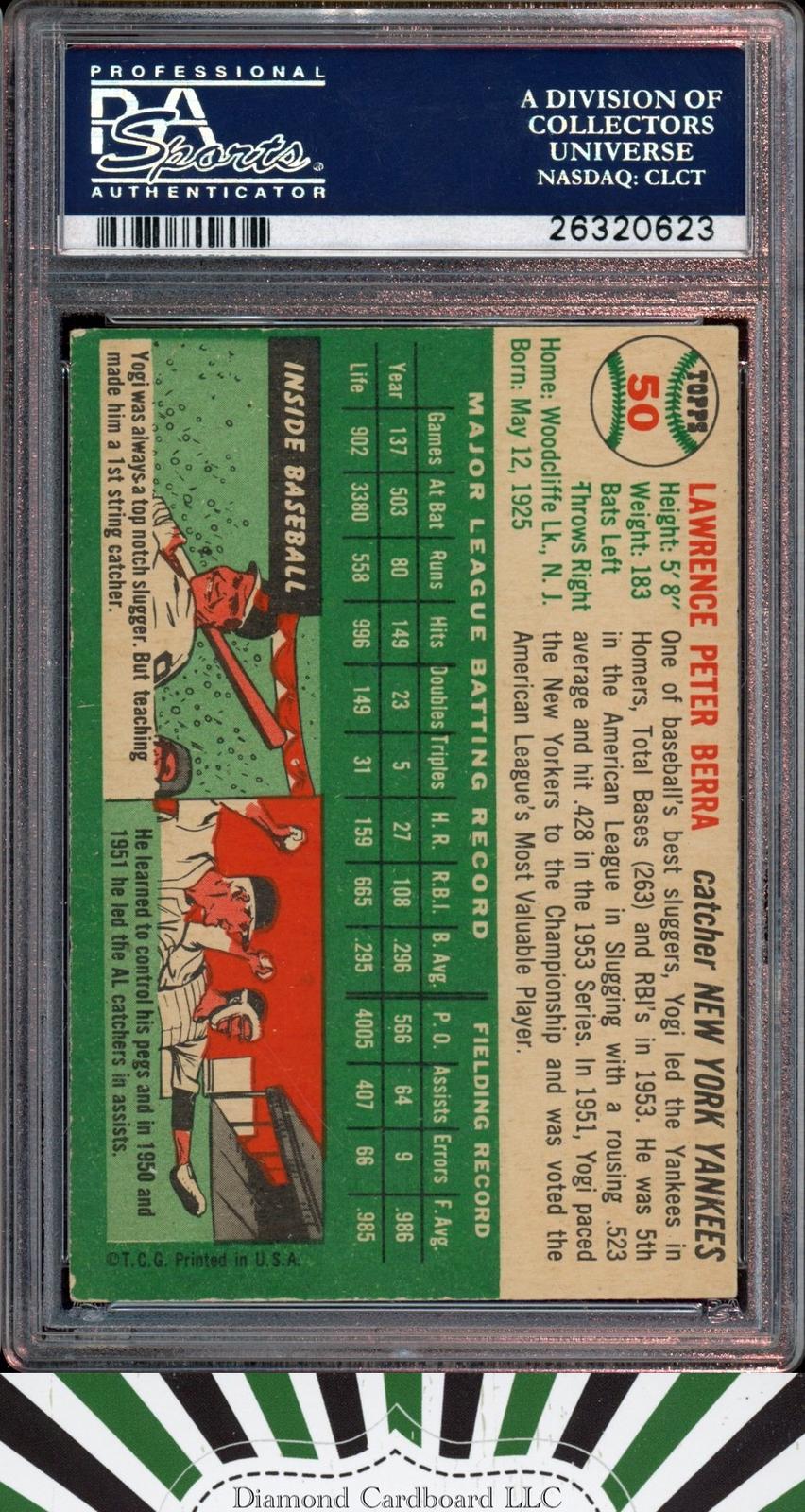 1954 Topps #50 Yogi Berra PSA 5.5, back