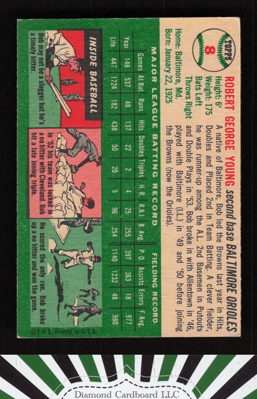 1954 Topps #8 Bobby Young VG+ a, back