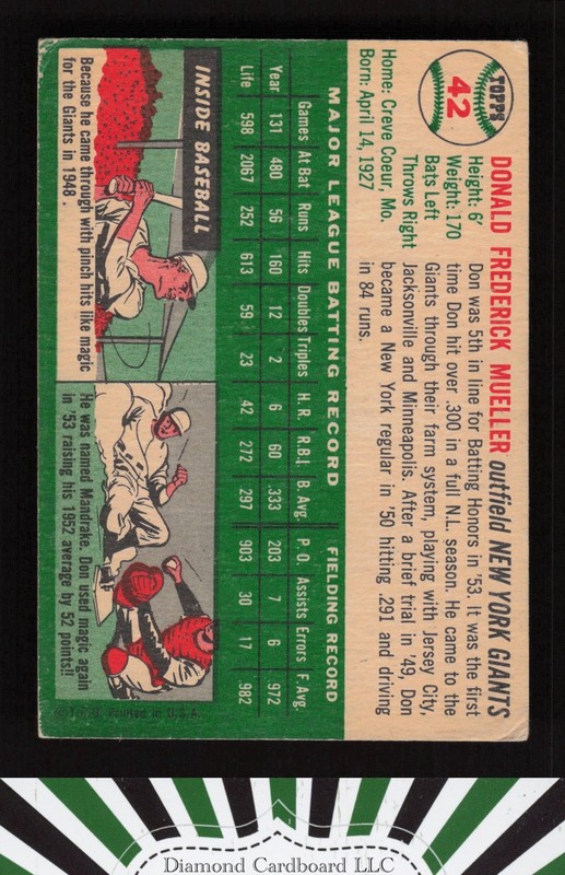 1954 Topps #42 Don Mueller VG h, back