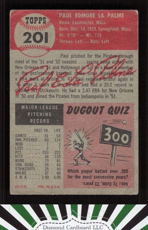 1953 Topps #201 Paul LaPalme GD a, back