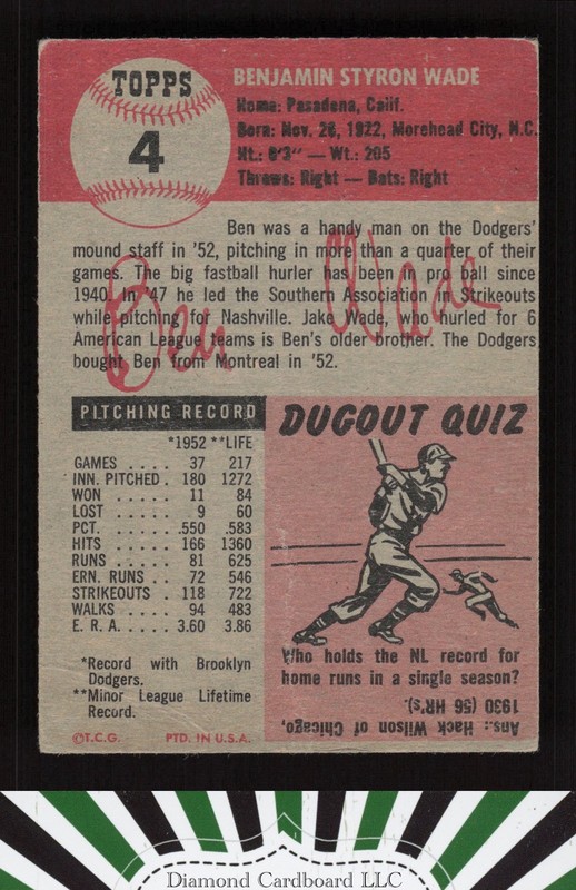 1953 Topps #4 Ben Wade FR a, back