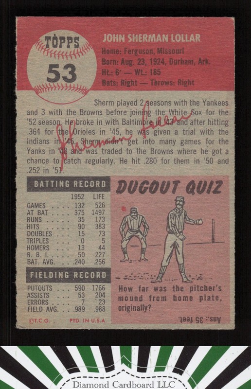 1953 Topps #53 Sherm Lollar GD+ c, back
