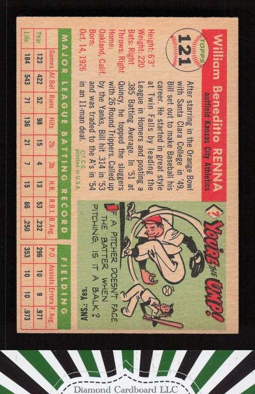 1955 Topps #121 Bill Renna VGEX k, back