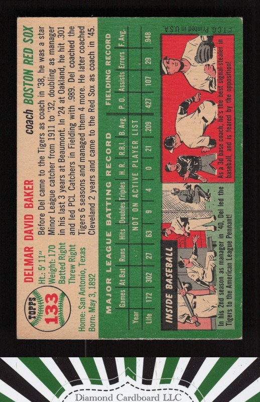 1954 Topps #133 Del Baker EX m, back