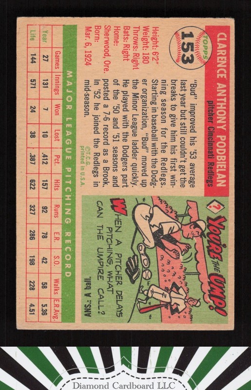 1955 Topps #153 Bud Podbielan VGEX j, back