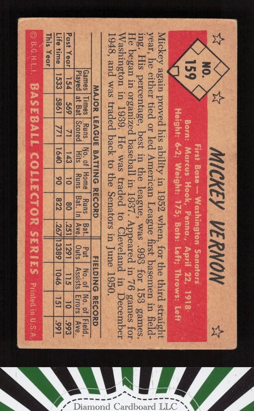 1953 Bowman Color #159 Mickey Vernon VGEX b, back