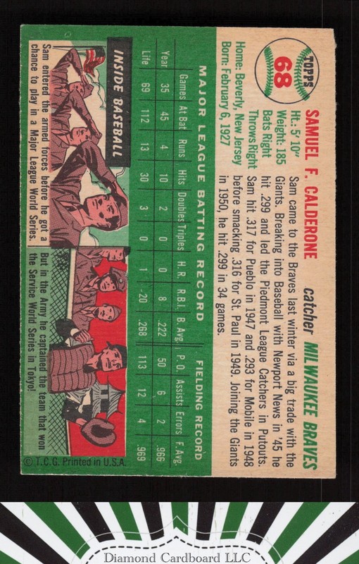 1954 Topps #68 Sammy Calderone EX b, back
