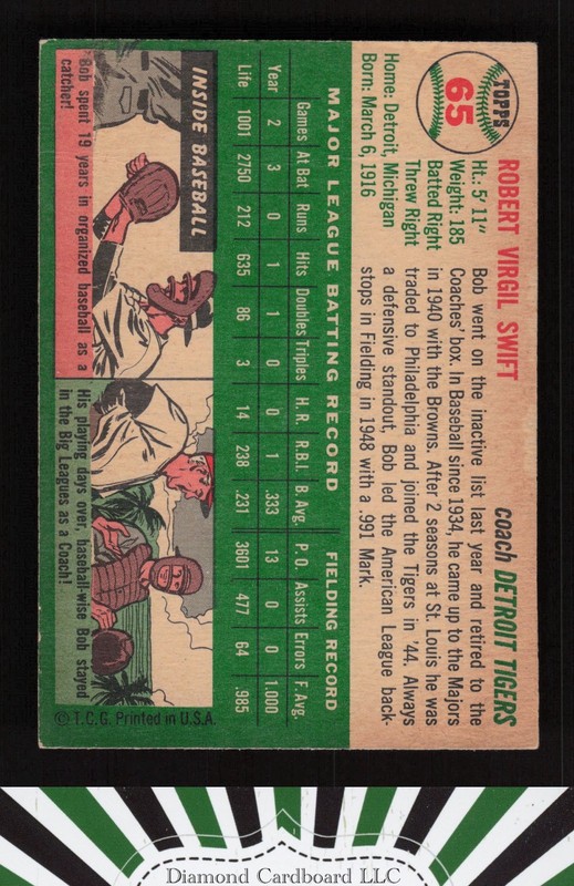 1954 Topps #65 Bob Swift VGEX g, back