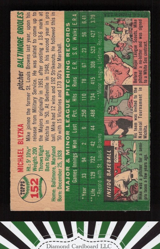 1954 Topps #152 Mike Blyzka VG f, back