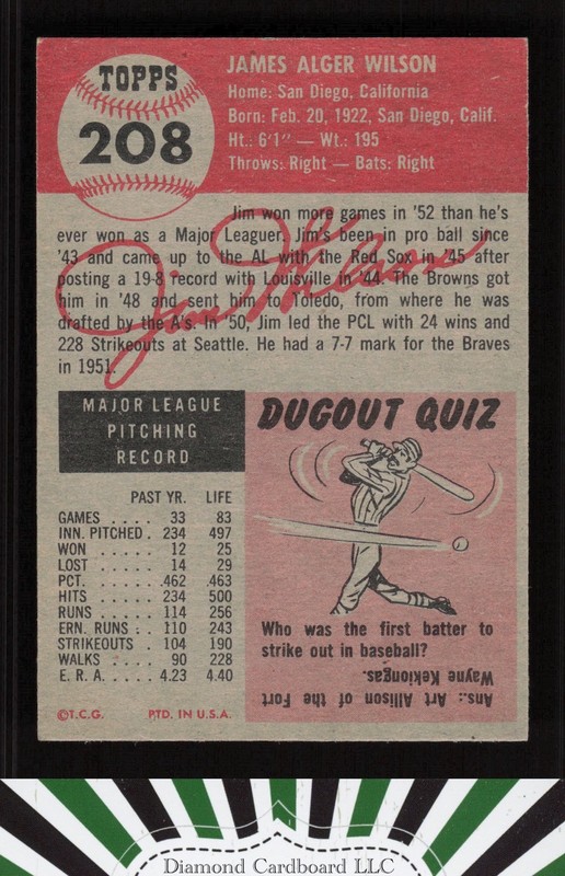 1953 Topps #208 Jim Wilson NM f, back