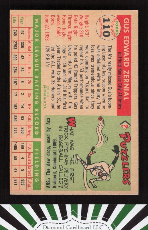 1955 Topps #110 Gus Zernial EXMT (MC) o, back